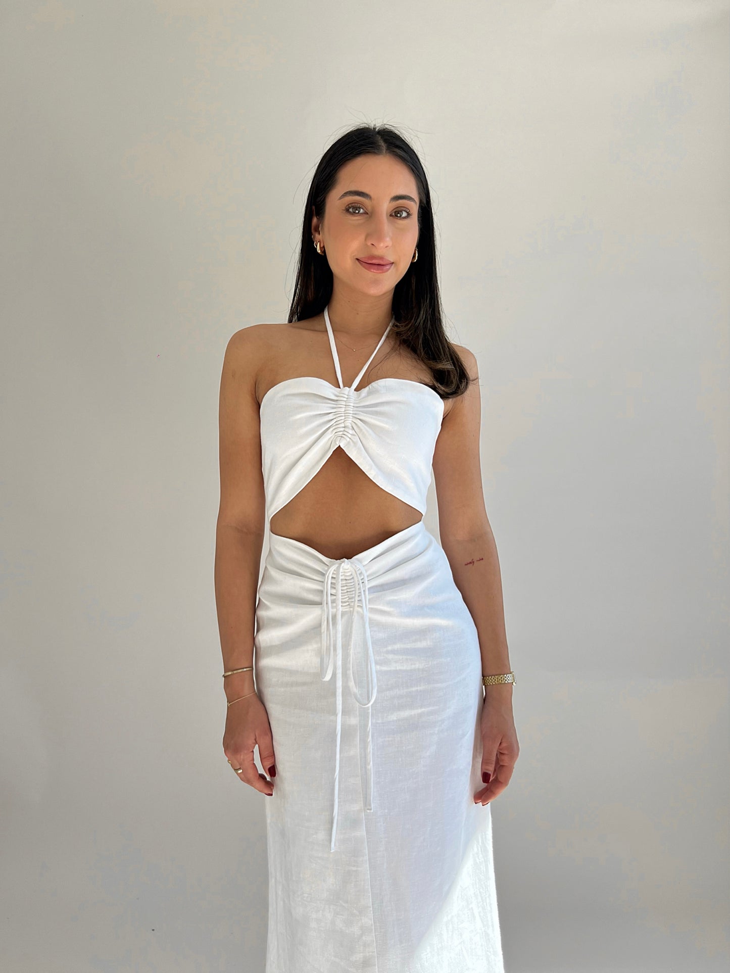 Ruched Maxi Dress White