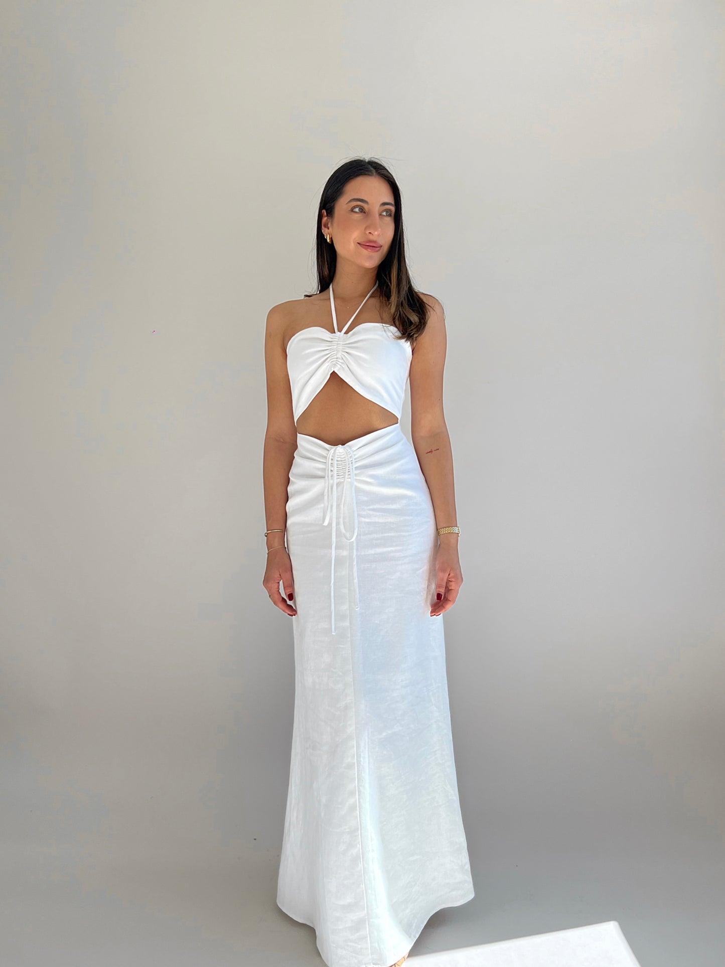 Ruched Maxi Dress White