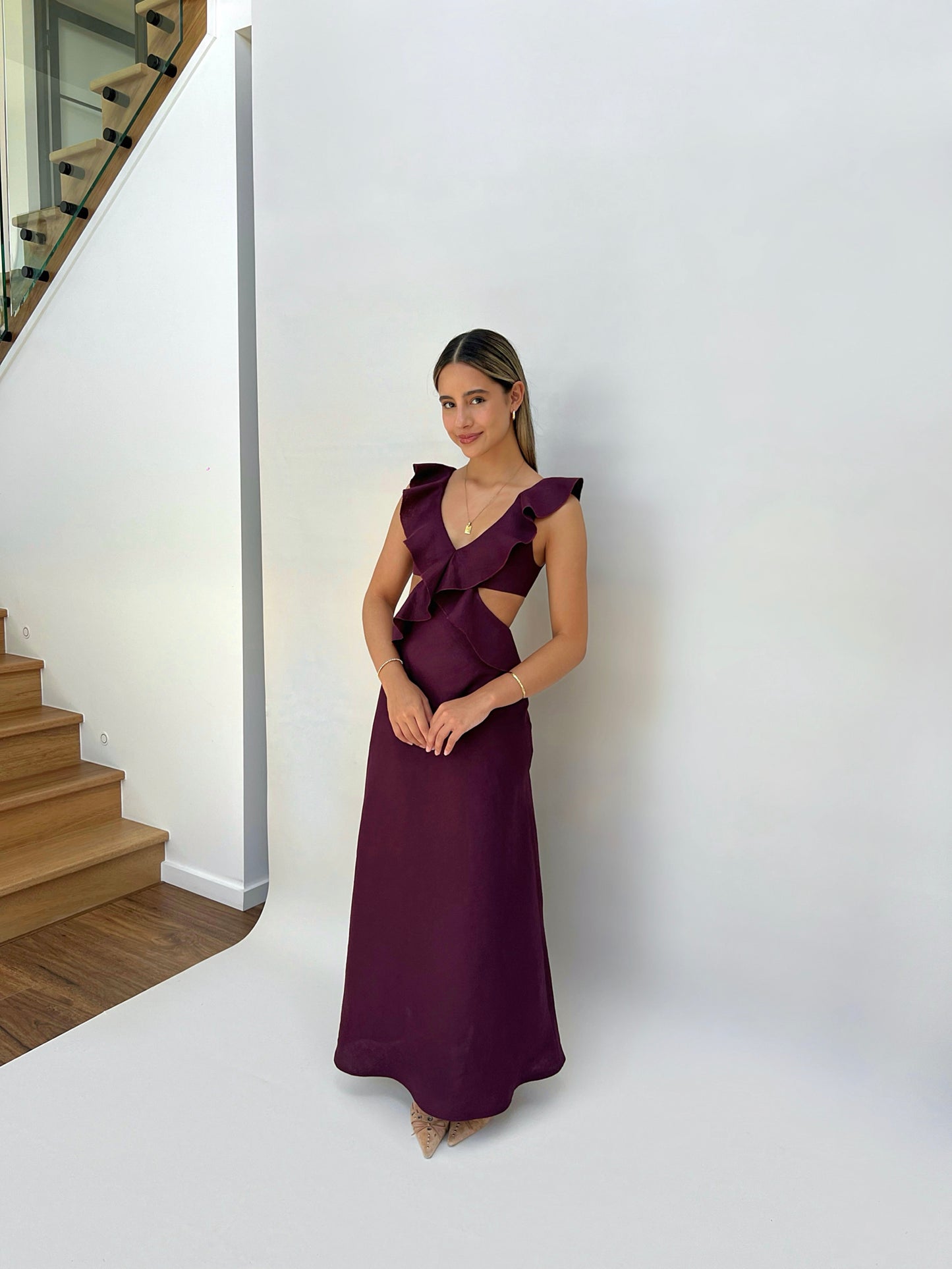 Burgundy Flounce Maxi Dress
