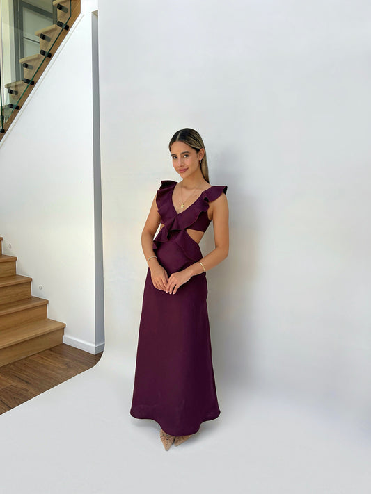 Burgundy Flounce Maxi Dress
