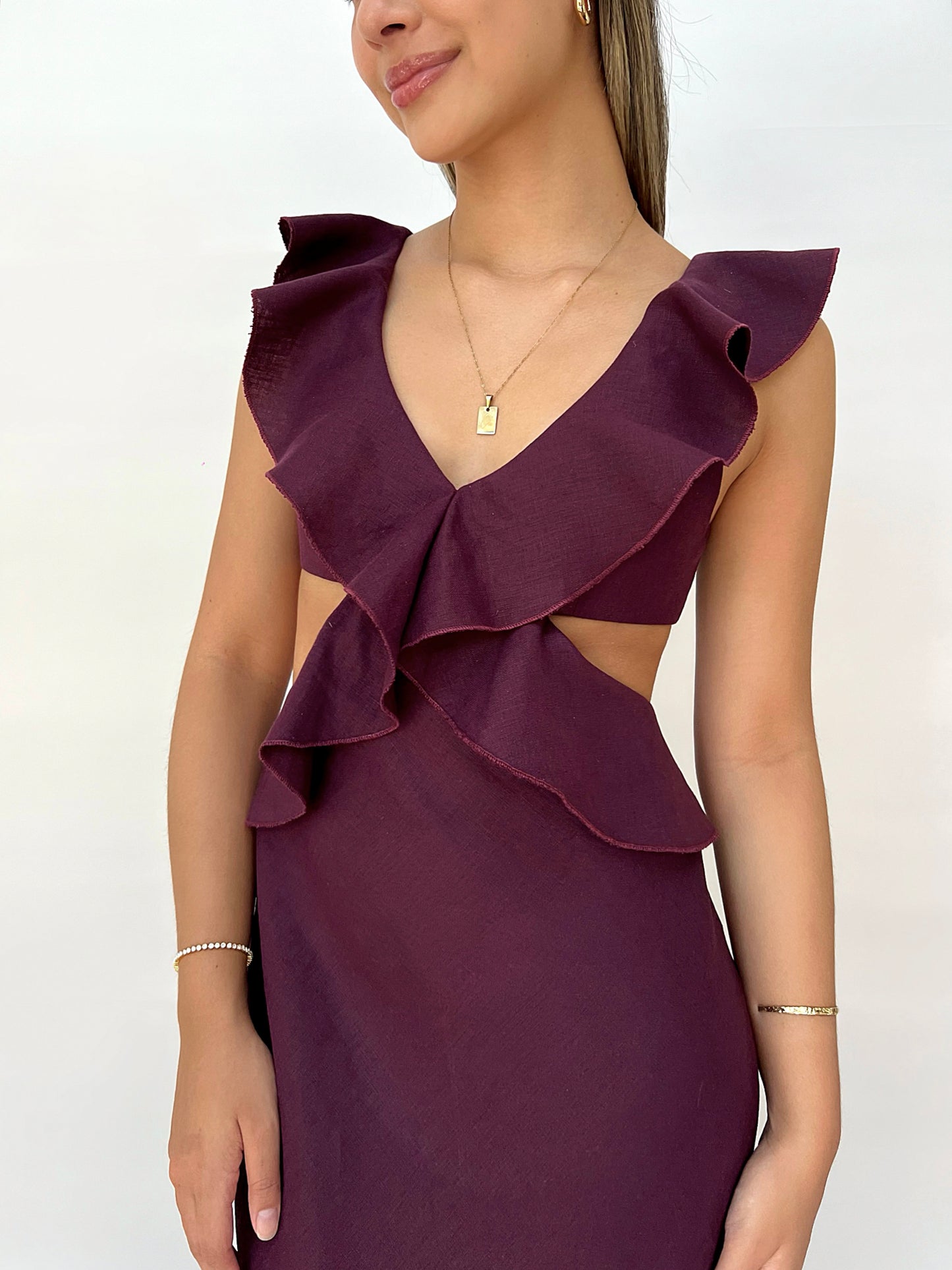 Burgundy Flounce Maxi Dress