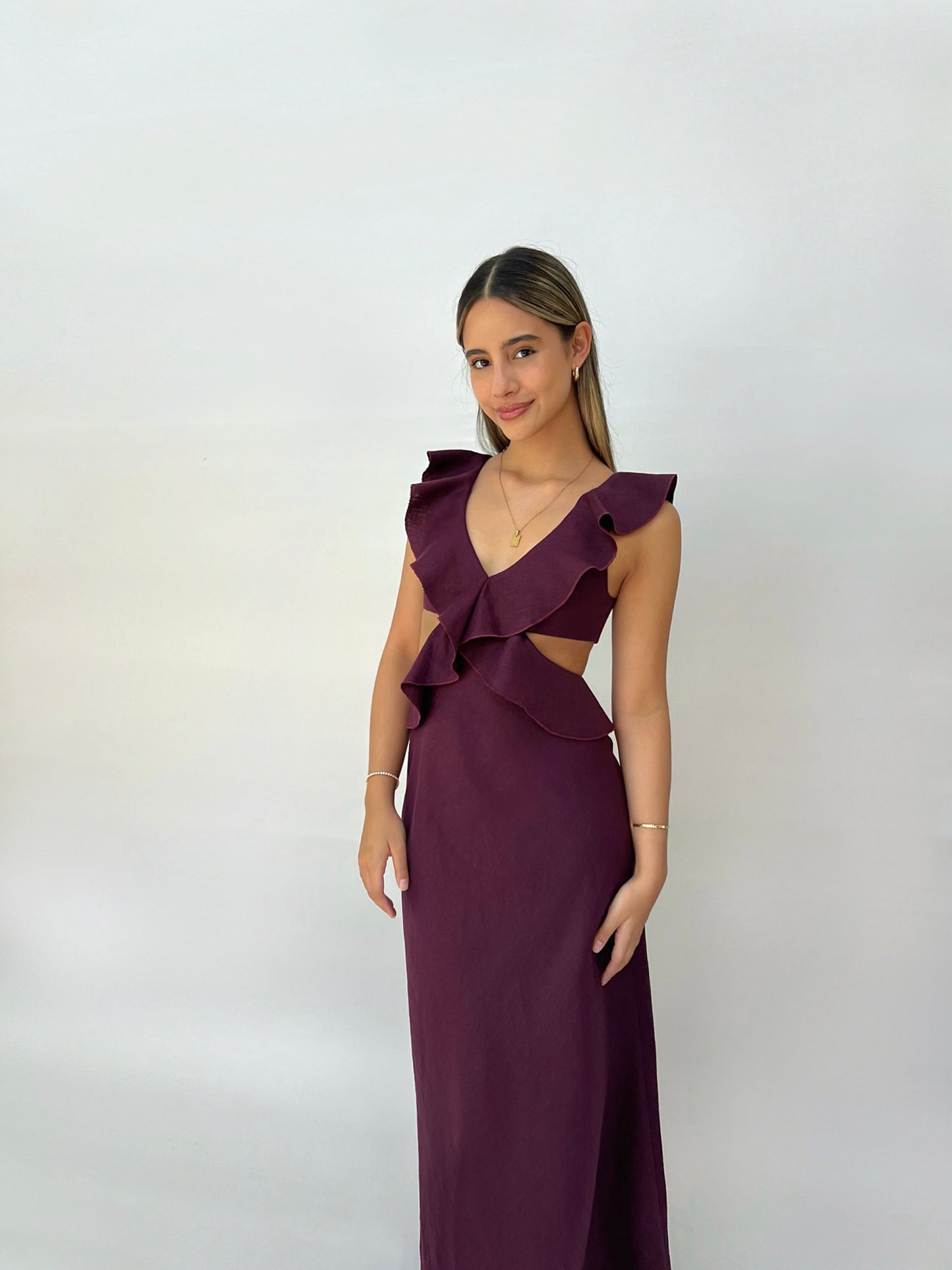Burgundy Flounce Maxi Dress