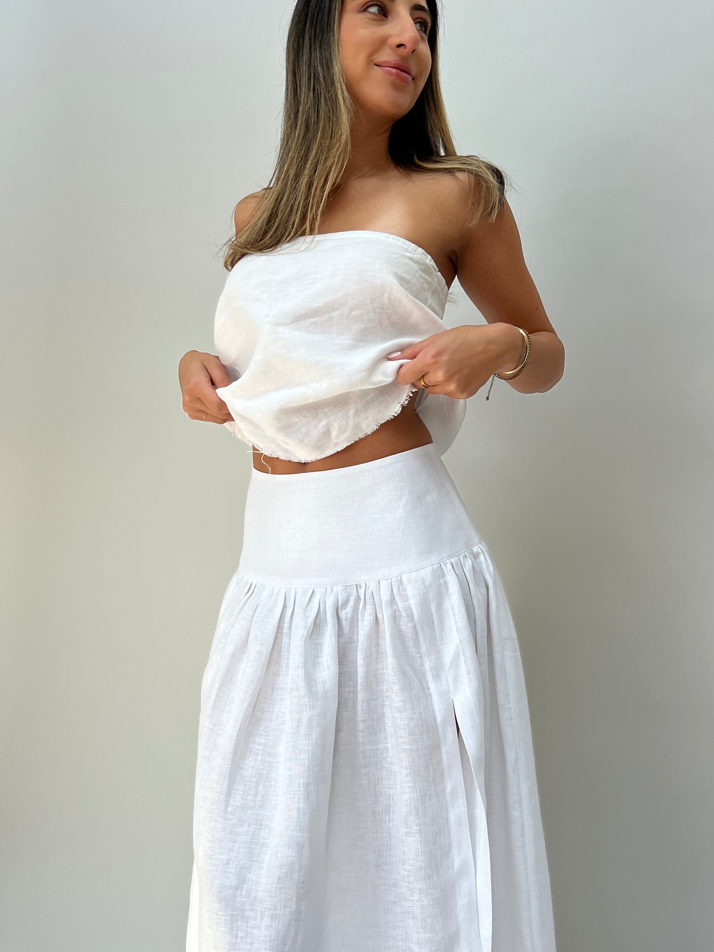 Linen Maxi Skirt White
