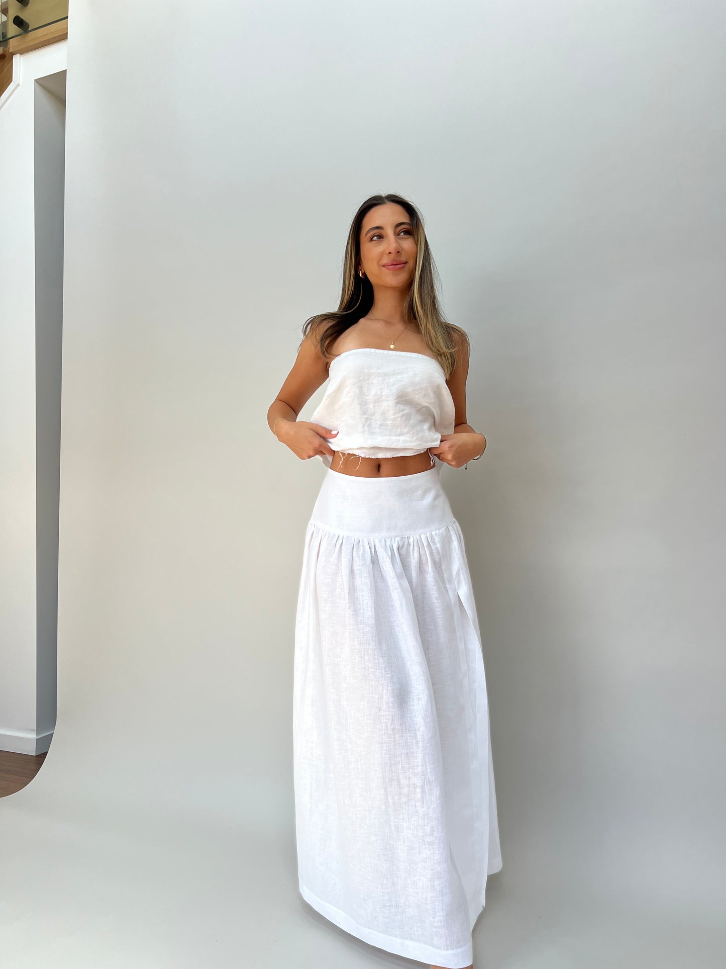 Linen Maxi Skirt White