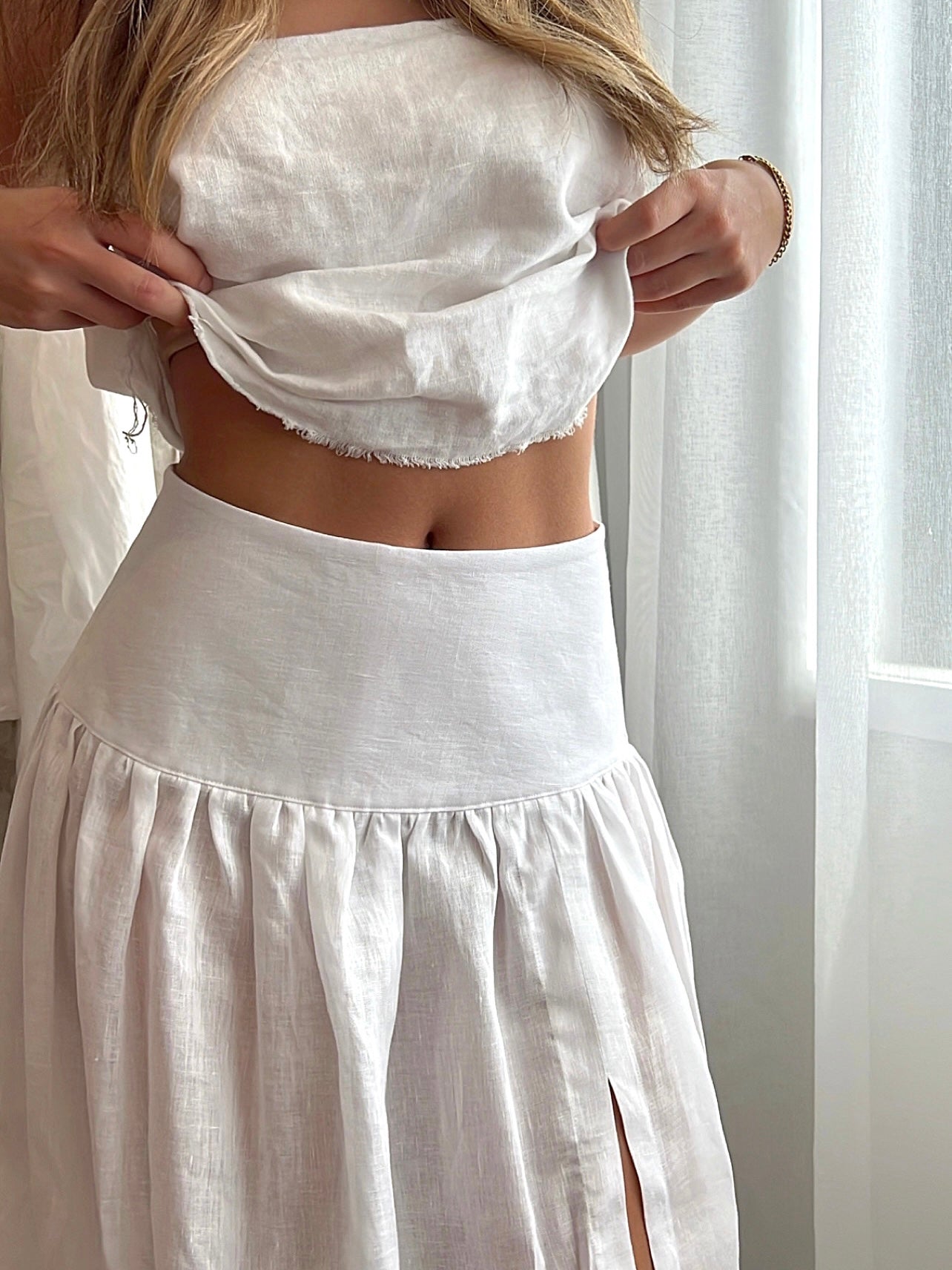 Linen Maxi Skirt White