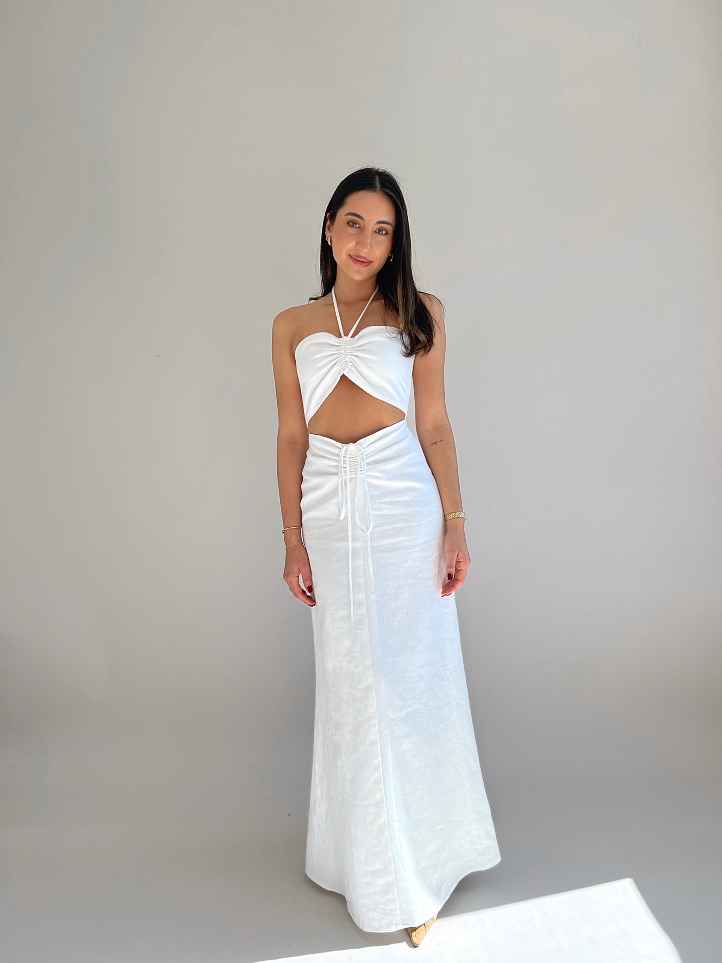 Ruched Maxi Dress White