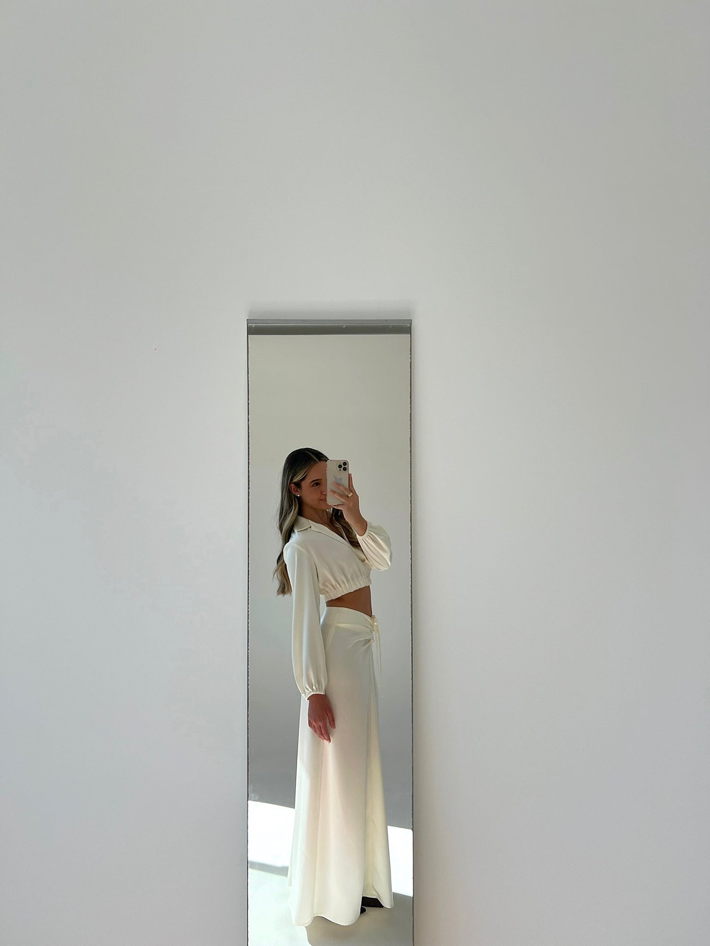 Ivory Ruched Maxi Skirt