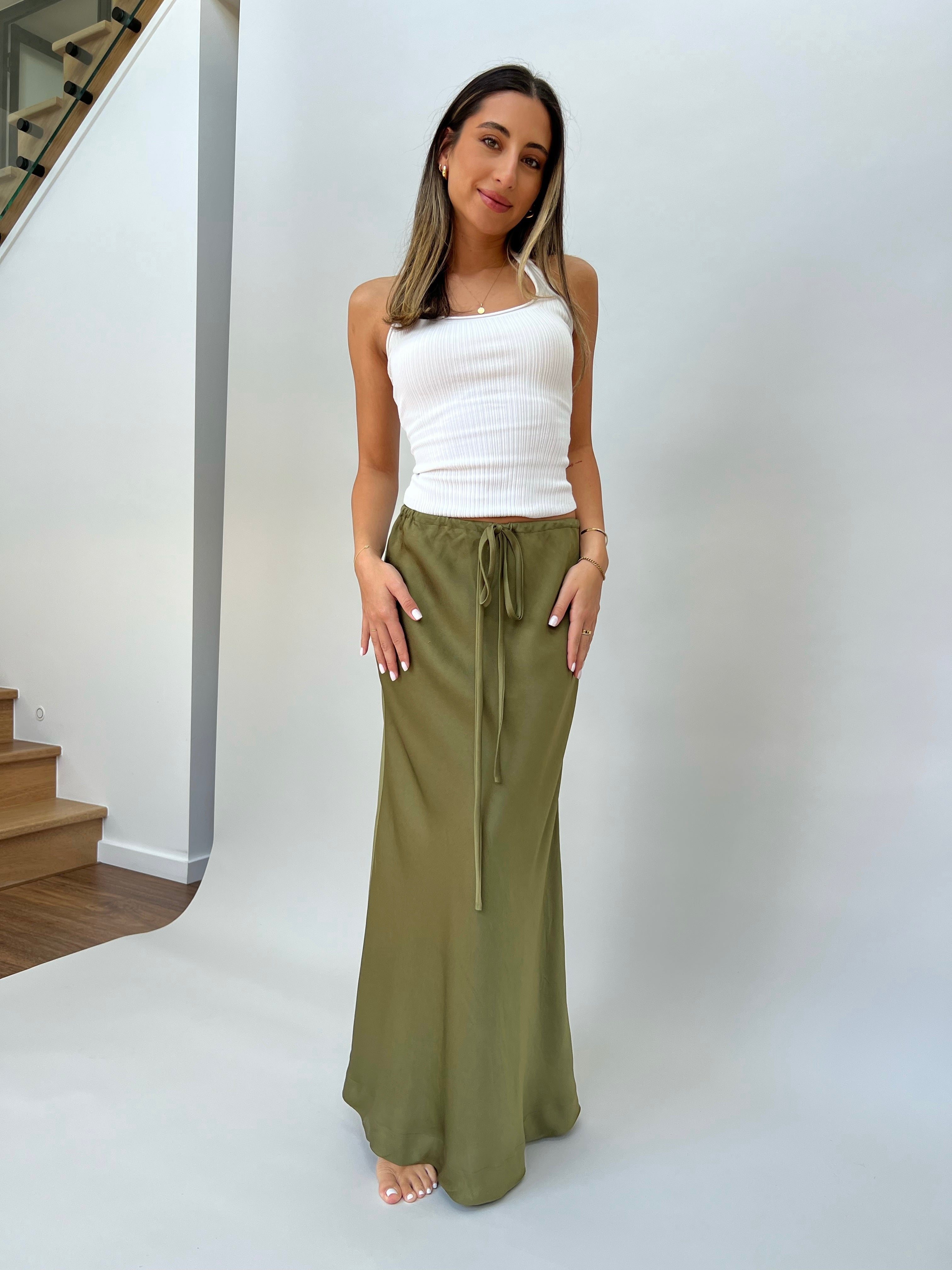 Olive green hotsell long skirt