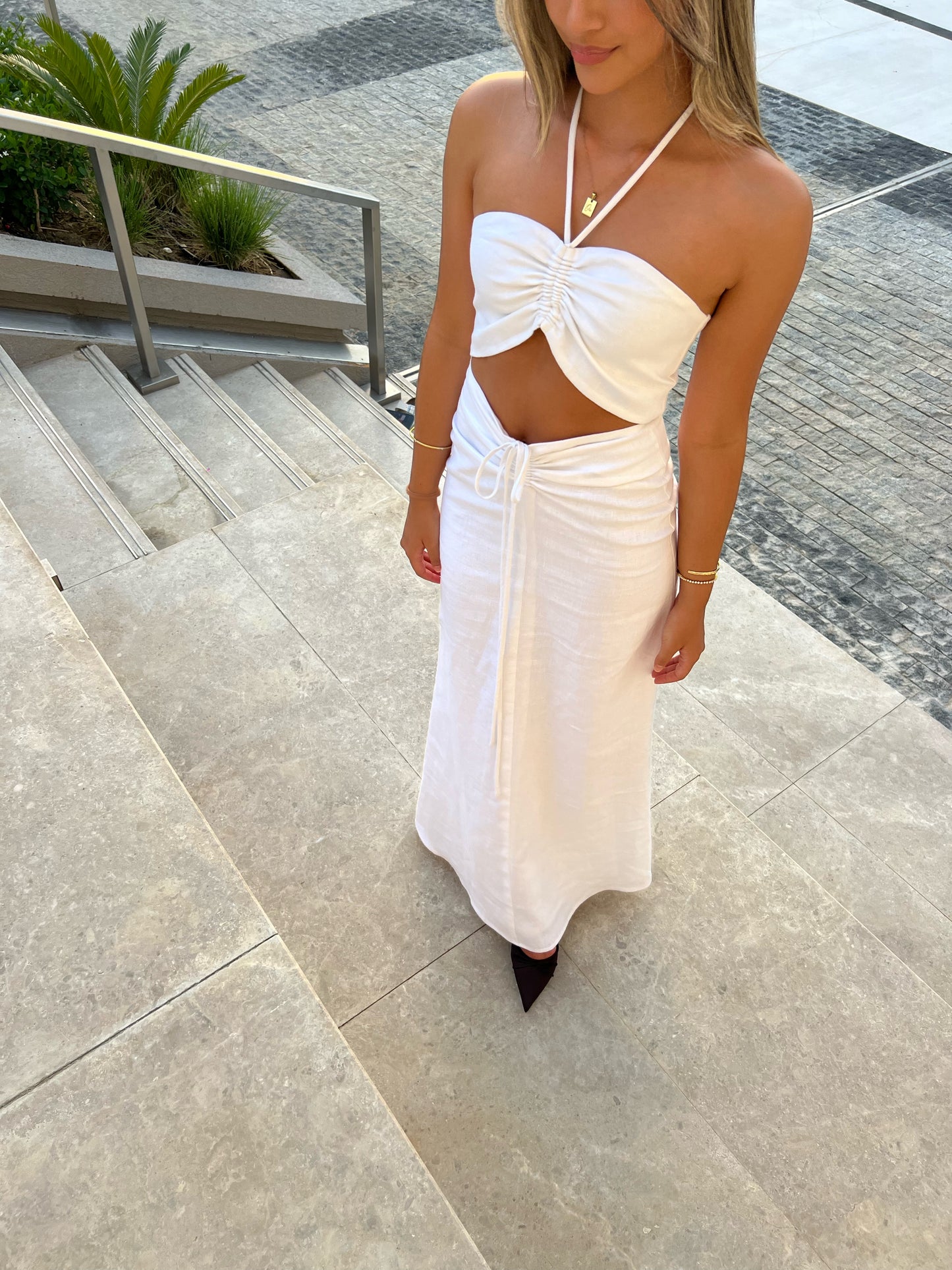 Ruched Maxi Dress White